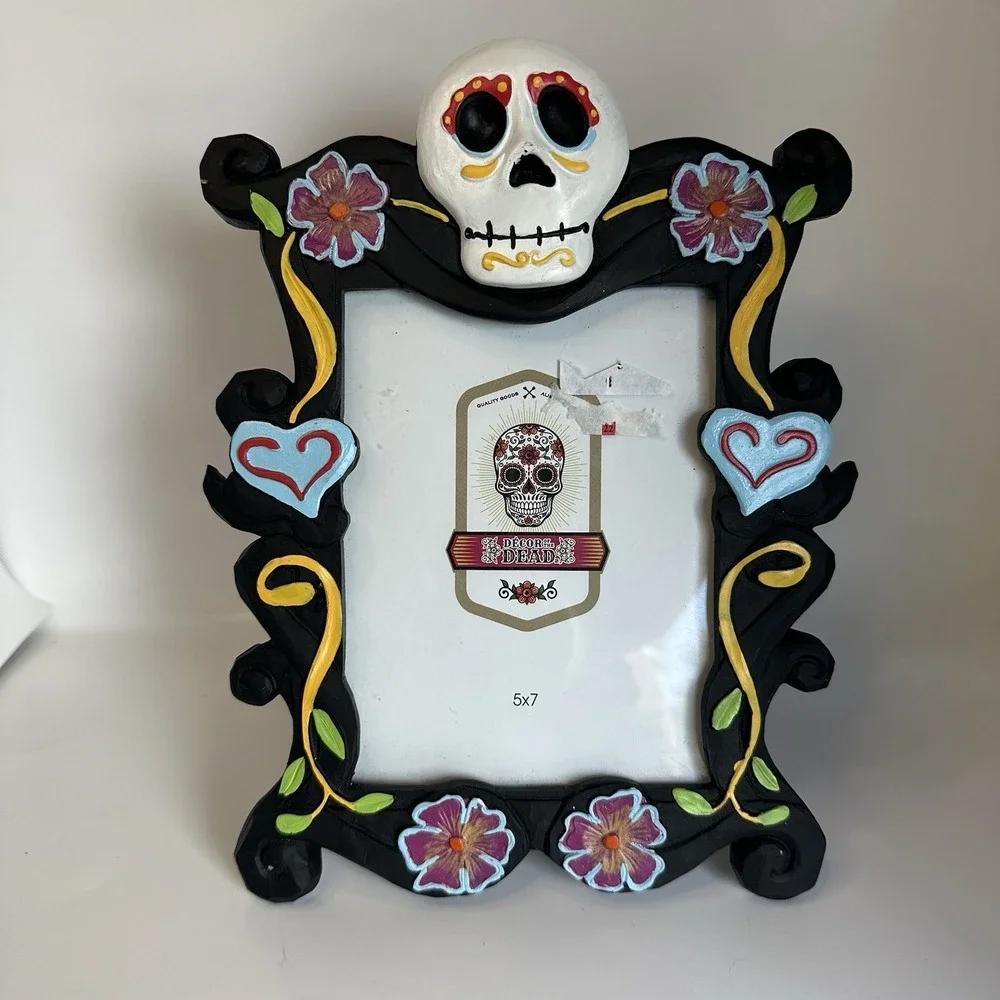 5x7 Picture Frame Day Of Dead Halloween Fall Skulls Flowers Hearts Black 10 X 8